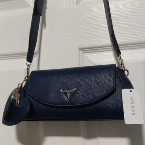 GUESS Navy Textured Crossbody with Gold Accents